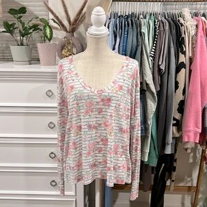 Wildfox | Floral Striped Long Sleeve Top size Small